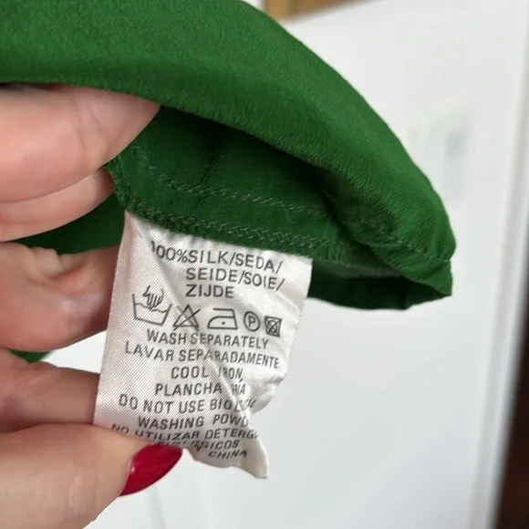 100% Silk PRINCIPLES Vintage Emerald Green Button-Up Shirt - Picture 8 of 8